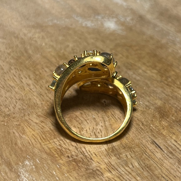 Gemstone Bypass Gold Vermeil Over Sterling Silver Ring - Picture 9 of 13
